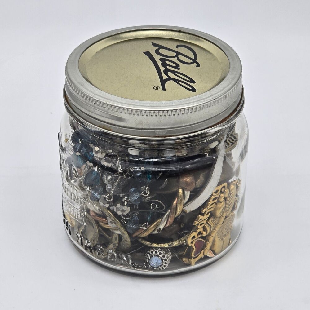 Vintage and Modern Costume Jewelry Kerr Pint Mason Jar Full